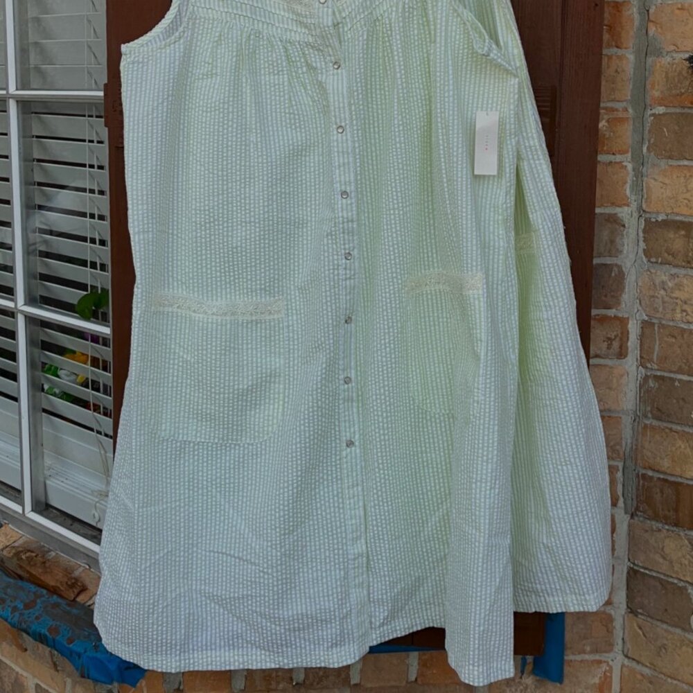 NWT PINK K DUSTER(pair) snapfront seersucker sleeveless pockets lime green Sz XL - Picture 7 of 7